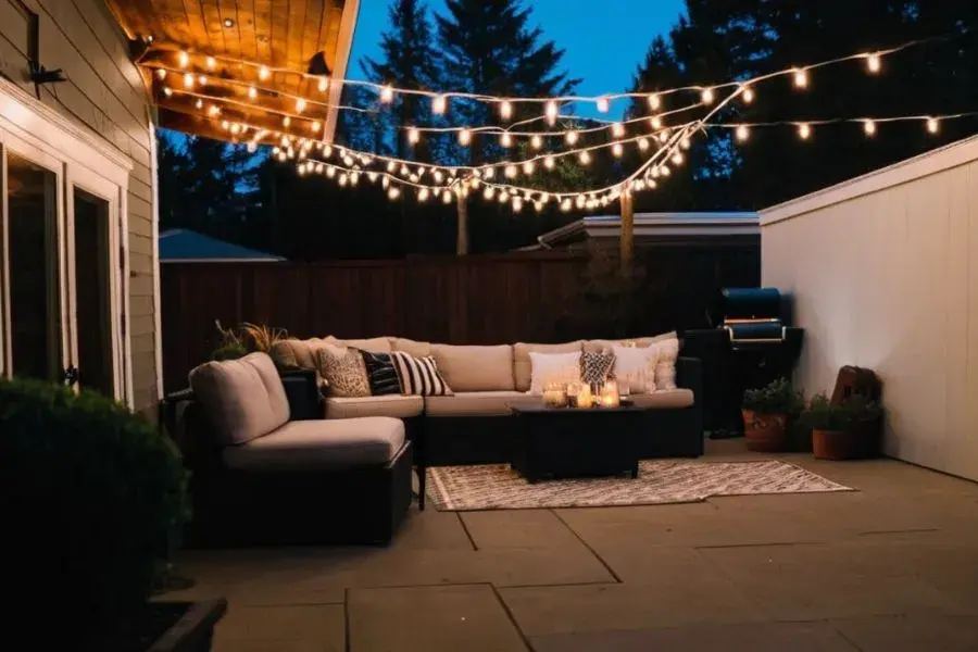 string lights on backyard
