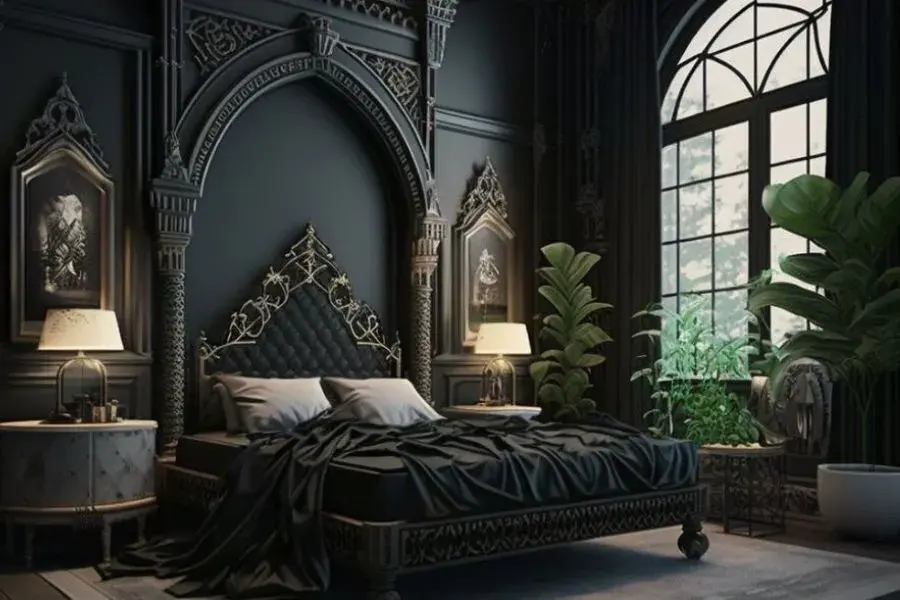Black colored gothic themed bedroom