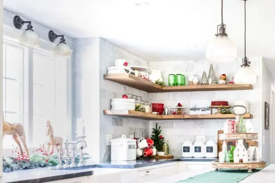 christmas designed kitchen shelf