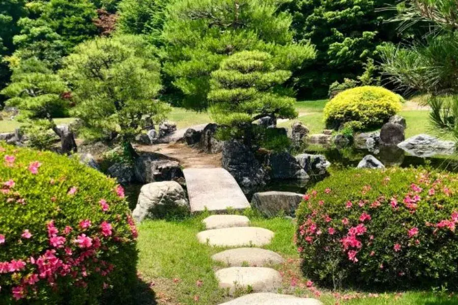 Well maintained rock garden with green concept
